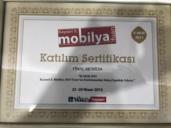 Kayseri 5.Mobilya Fuarı Katılım Sertifikası